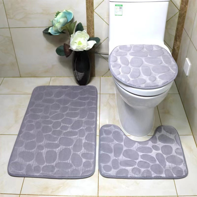Pebble Pattern Toilet Three-piece Bathroom Absorbent Floor Mat Quick-drying Toilet Coral Velvet Floor Mat Toilet Non-slip Mat