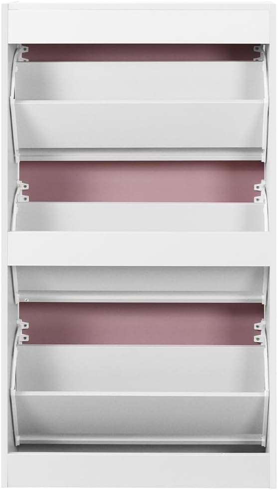 Wood Shoe Cabinet with 3 Doors, Shoe Cabinets, Retractable Handles, Double Depth, 63 x 24 x 115 cm