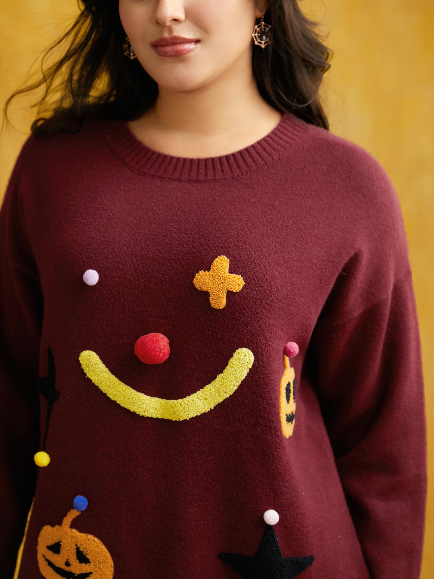 Clown Pumpkin 3D Pompom Nose Pullover