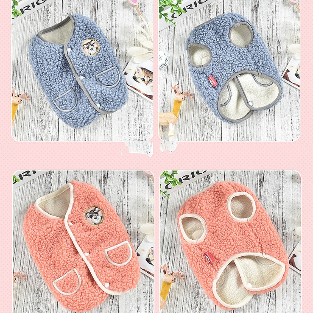 Winter Fleece Buttoned Dog Cat Vest Coat