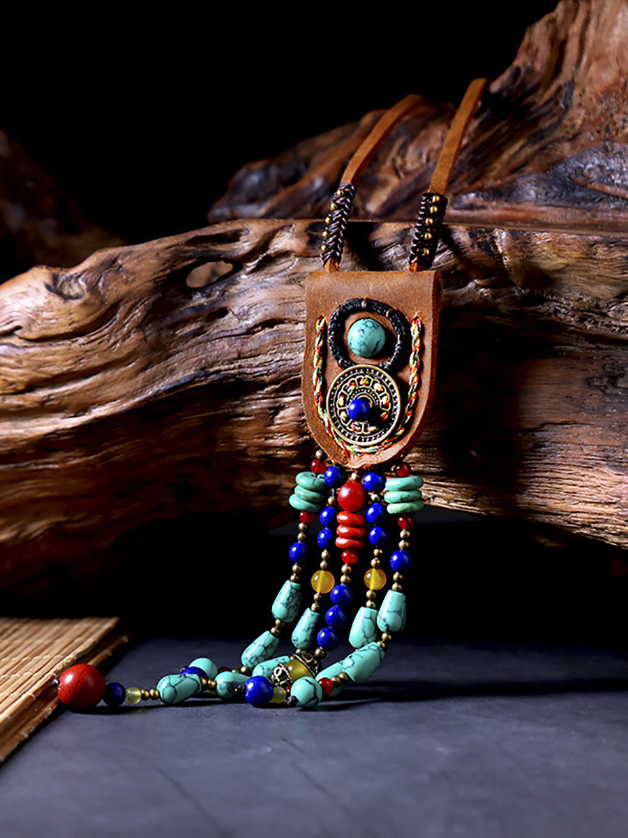 Ethinc Leather Turquoise Bead Alloy Tassel