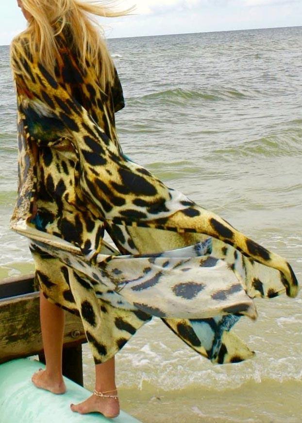 Organic Tiger Print side open Ankle Dress Coat