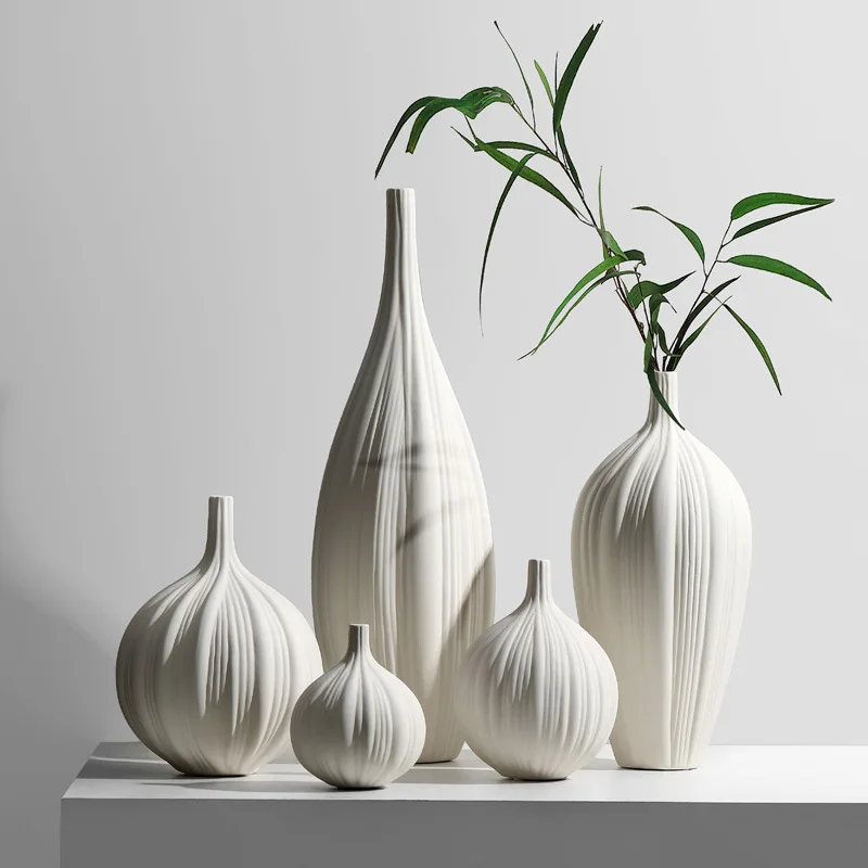 White Minimalism Personalize Vase Flower Arrangement Tabletop Modern Abstract Geometric Ceramic Vases