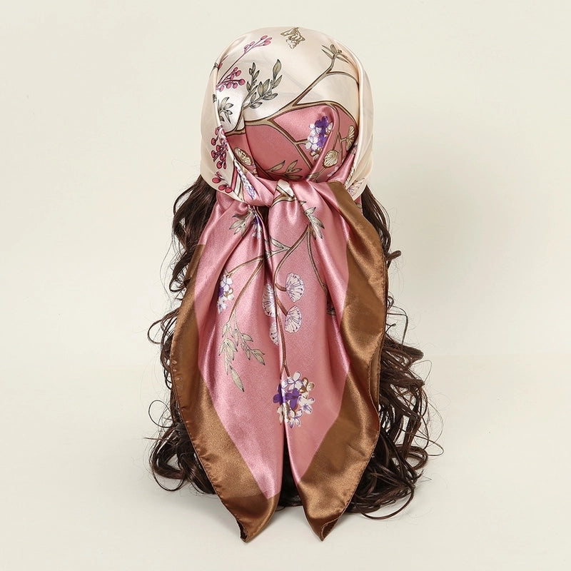 Women's Basic Lady Minimalist Flower Satin Printing Silk Scarf