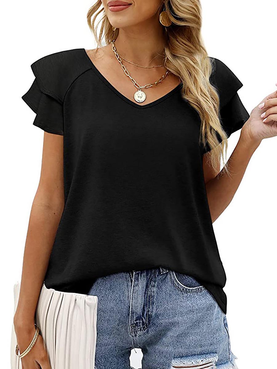 Peach Heart Collar Ruffle T-Shirt(7 colors)