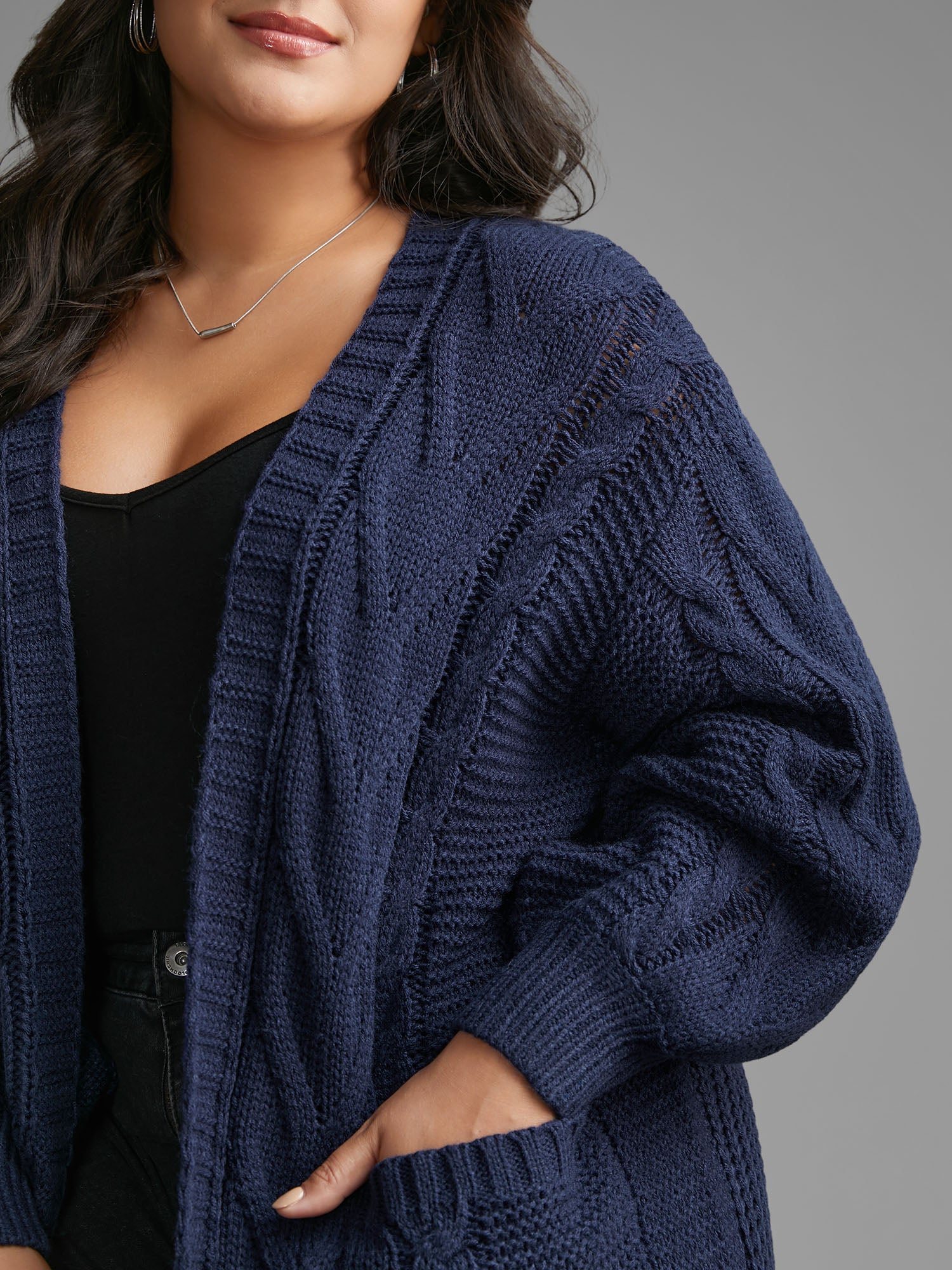 Texture Cable Knit Patched Pocket Cardigan