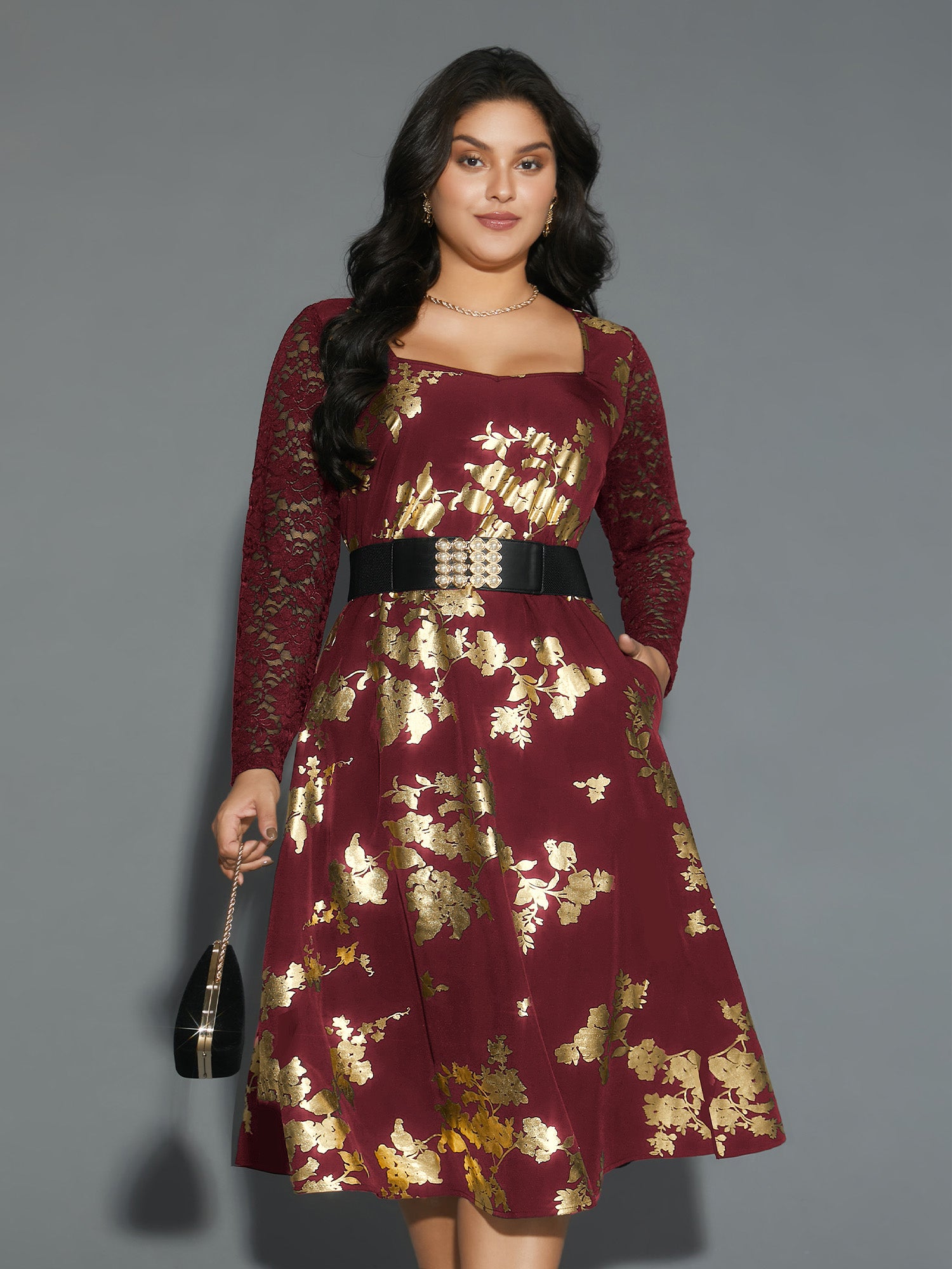 Glitter Floral Crochet Lace Mesh Dress