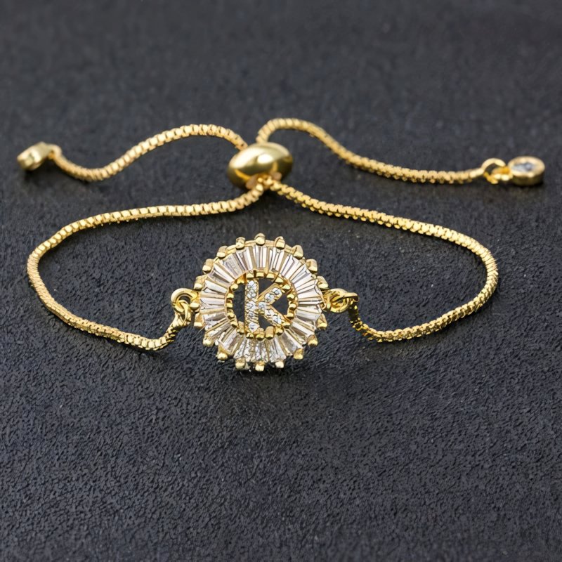 Adjustable Baguette Diamond Letter Initial Bracelets