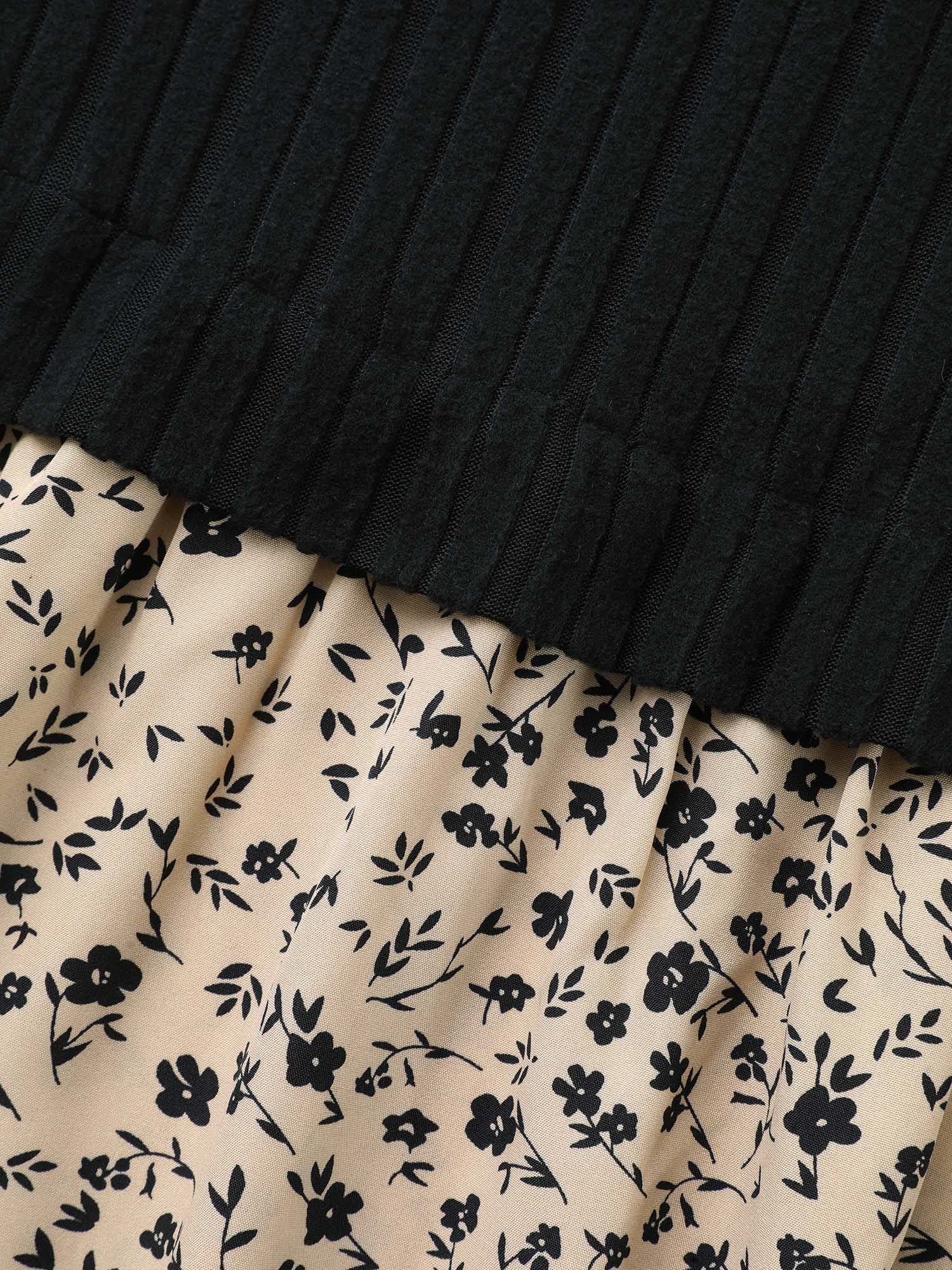 Ditsy Floral Texture Patchwork Midi Dress