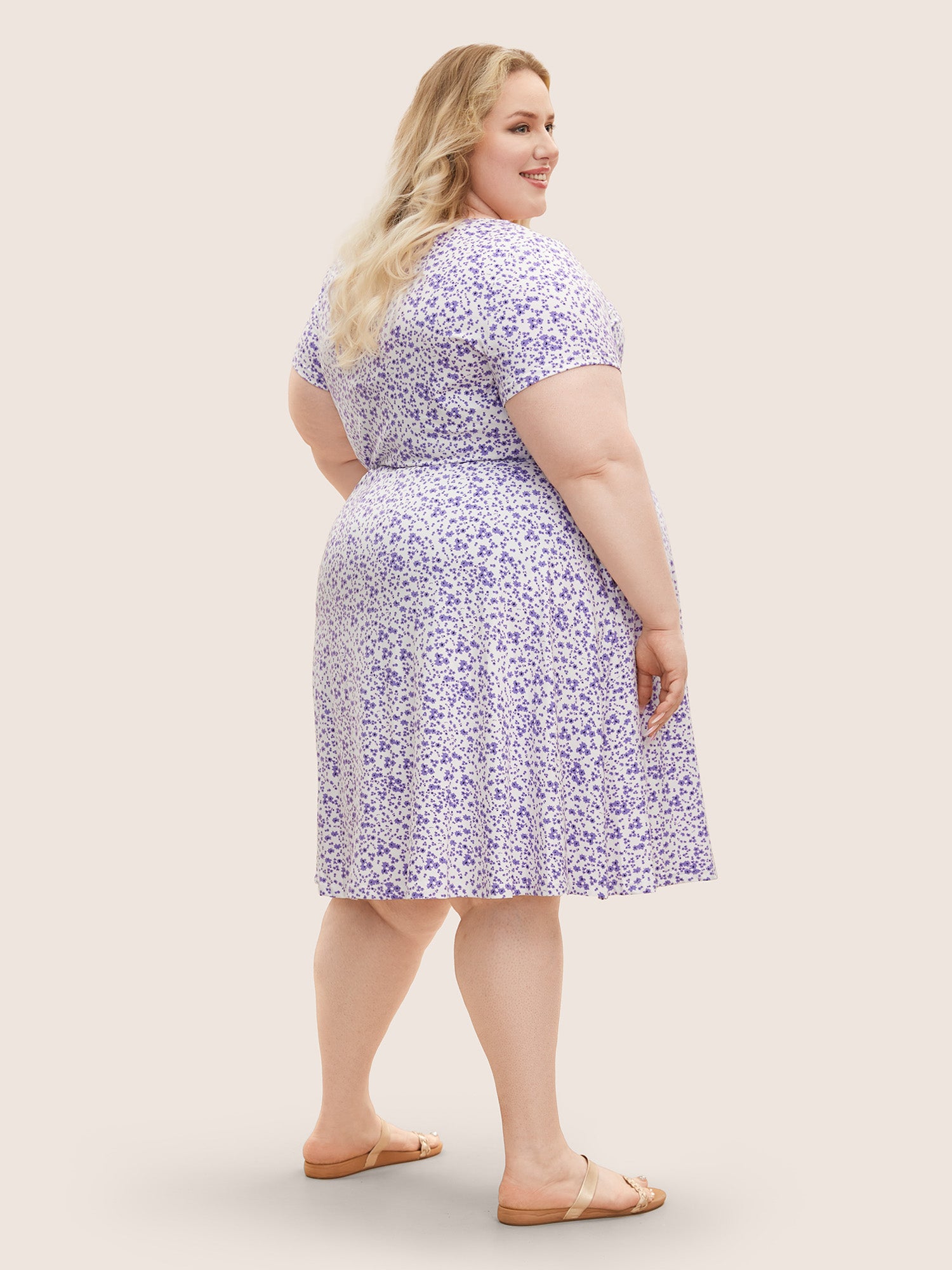 Ditsy Floral Elastic Waist Knot Drawstring Dress