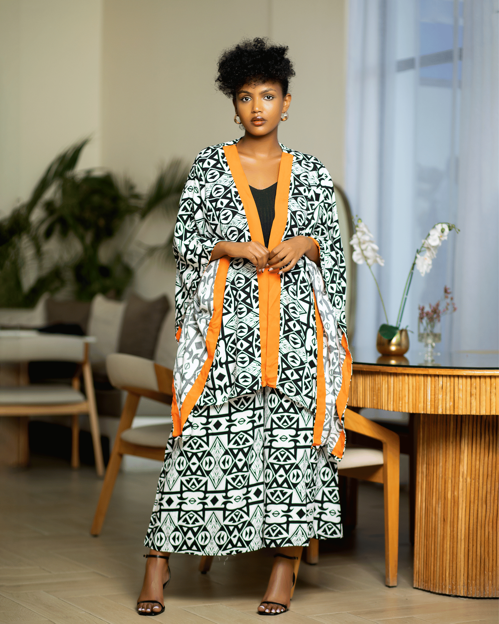 Black Two-Piece Kimono Pant Set