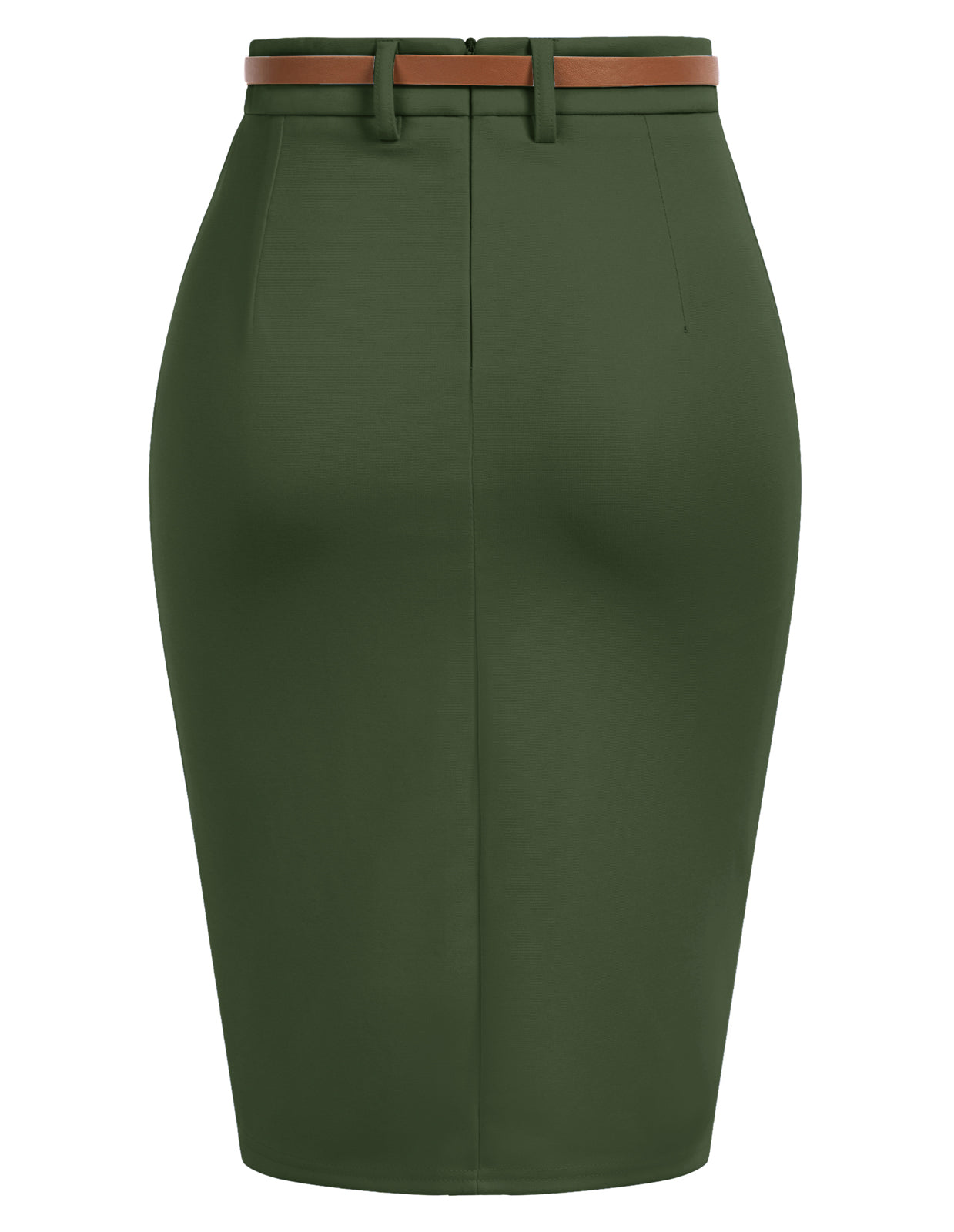 Vintage High Waist Front Slit Knee Length Ruched Pencil Skirt with Belt