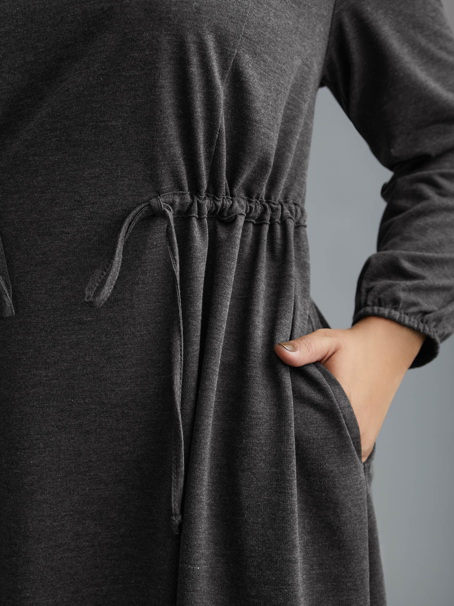 Elastic Waist Tie Round Neck Knit Midi Dress