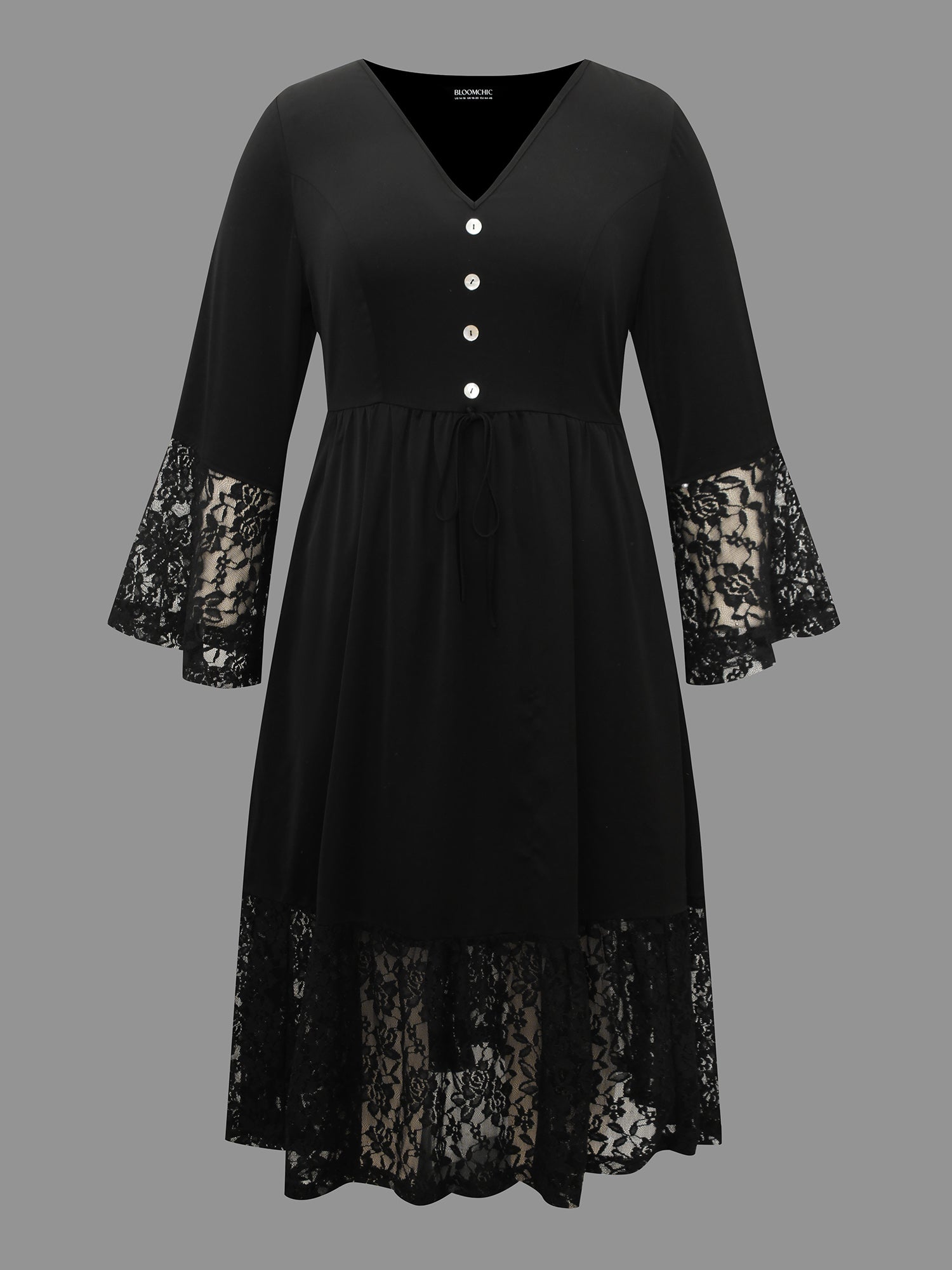 Lace Patchwork Button Detail Tie Knot Dress
