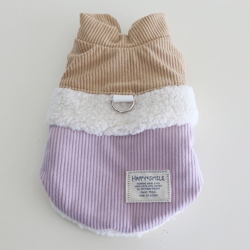 Corduroy Color Block Dog Harness Jacket Vest