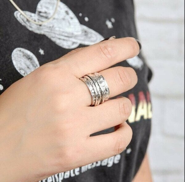 925 Sterling Silver🔥Silver Spinner Star Moon Sun Ring🌌