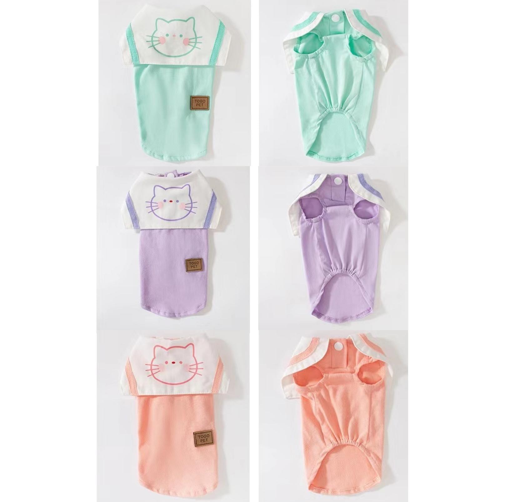 Summer Pet Vest with Naval Collar & Kitty Print