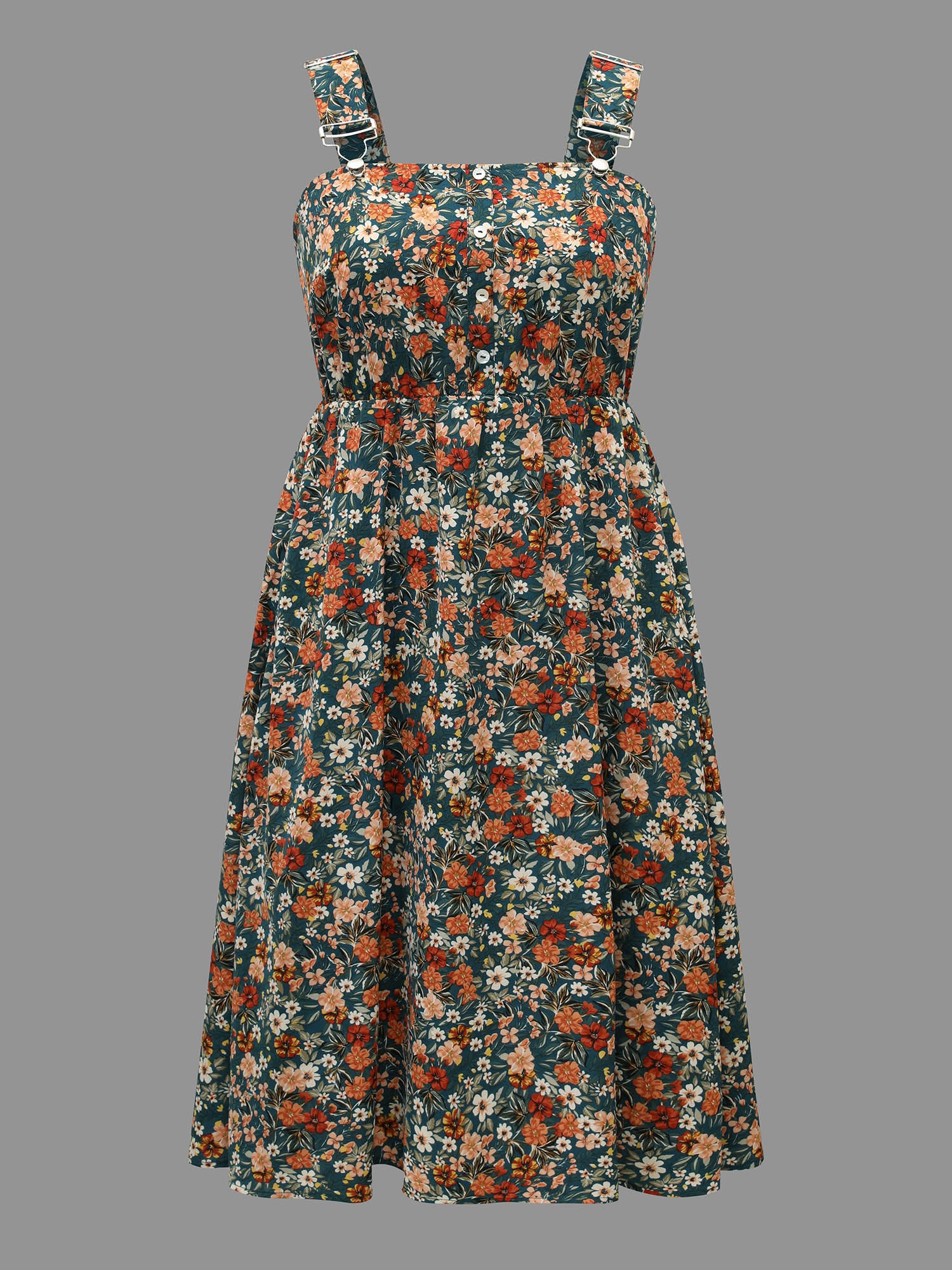 Ditsy Floral Adjustable Straps Elastic Waist Dress