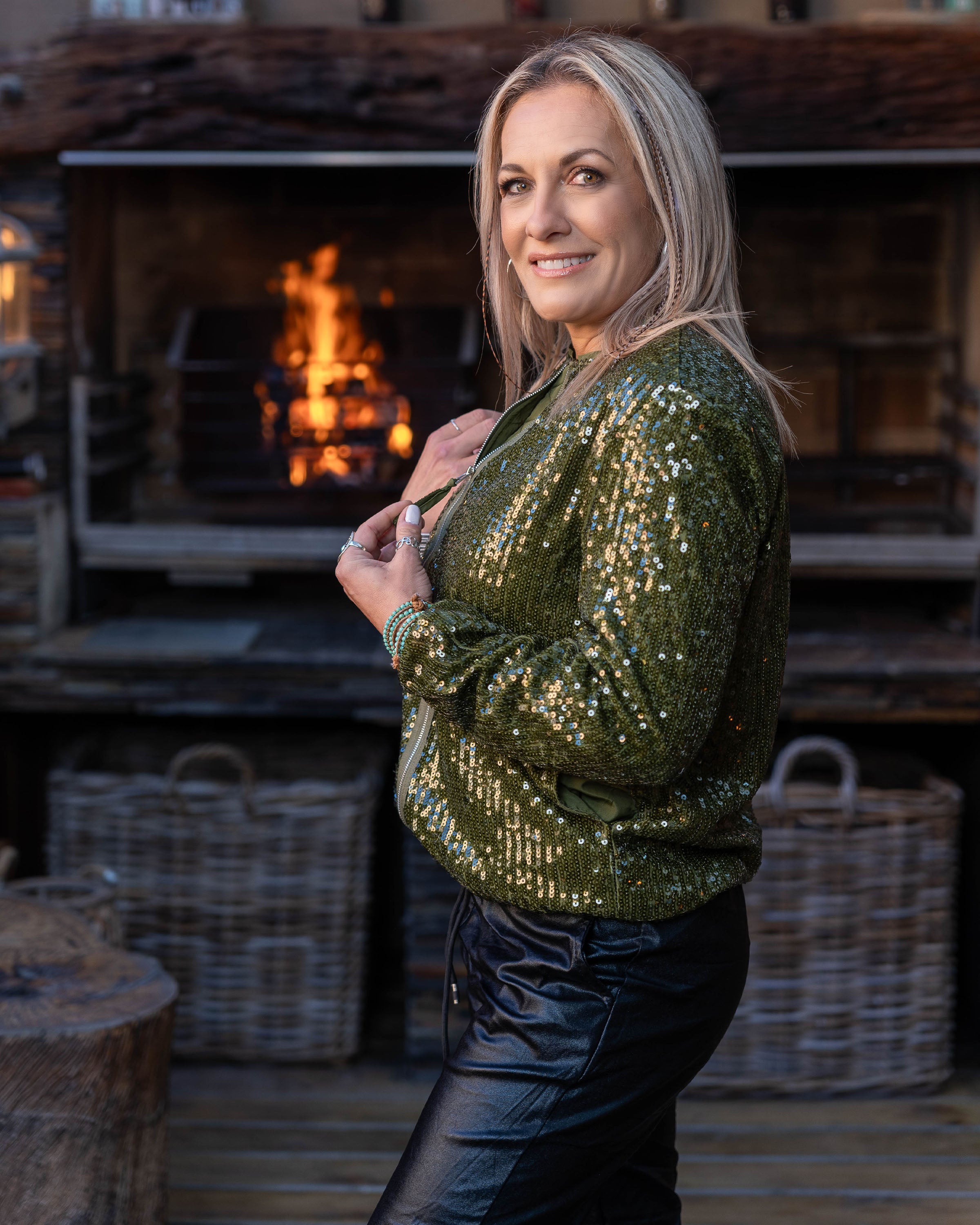 Sequin Sway Zip Jacket | Emerald