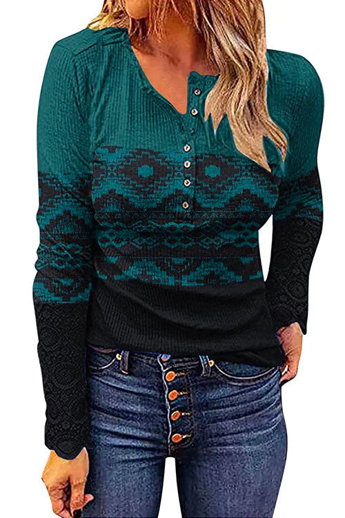 V Neck Buttons Printed Bottoming Shirt