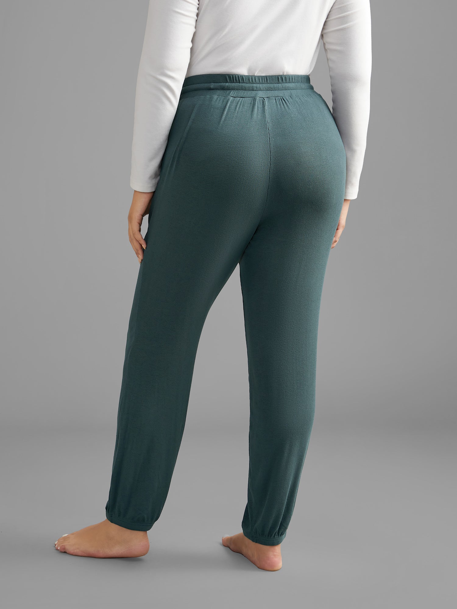 Solid Rib Knit Drawstring Lounge Bottoms