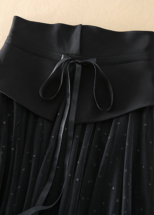 Black Cinched Dot Tulle Skirts Spring