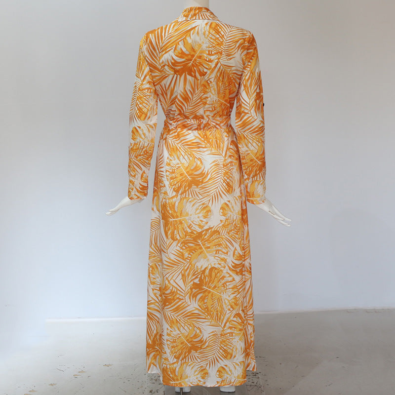 Printed Lace-Up Loose Maxi dress