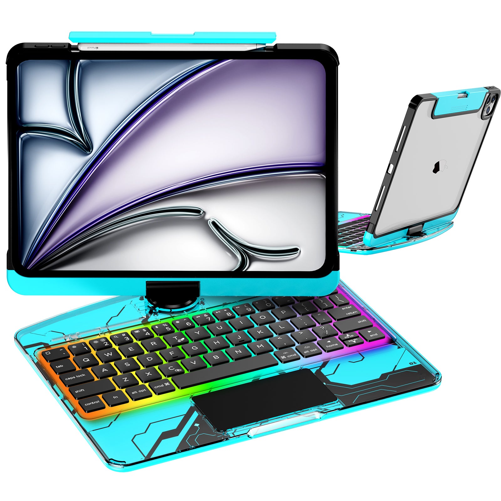Transparent  iPad keyboard case 360° transparent iPad keyboard