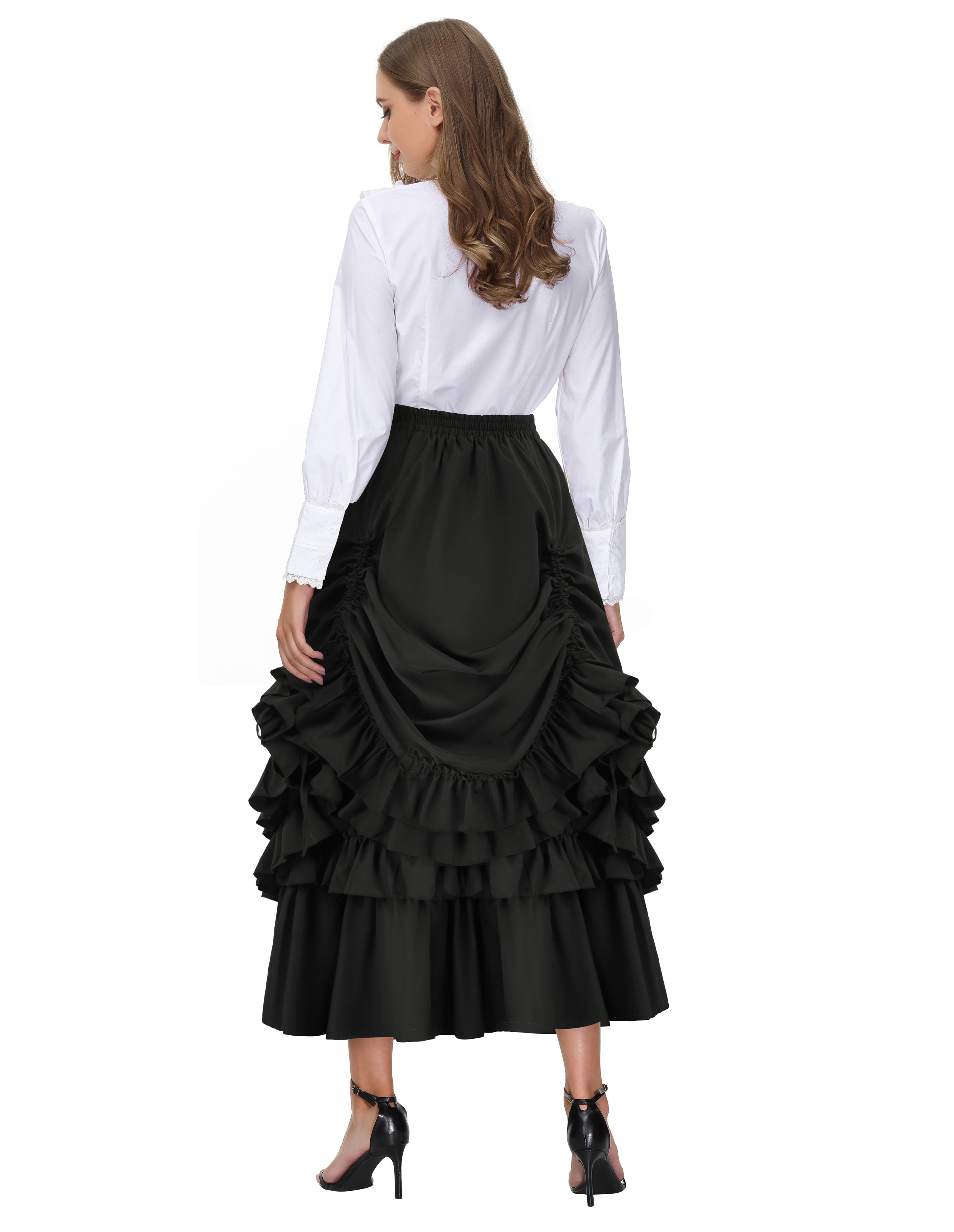 Vintage Retro Elastic Waist Length Adjustable Gothic Bustle Skirt