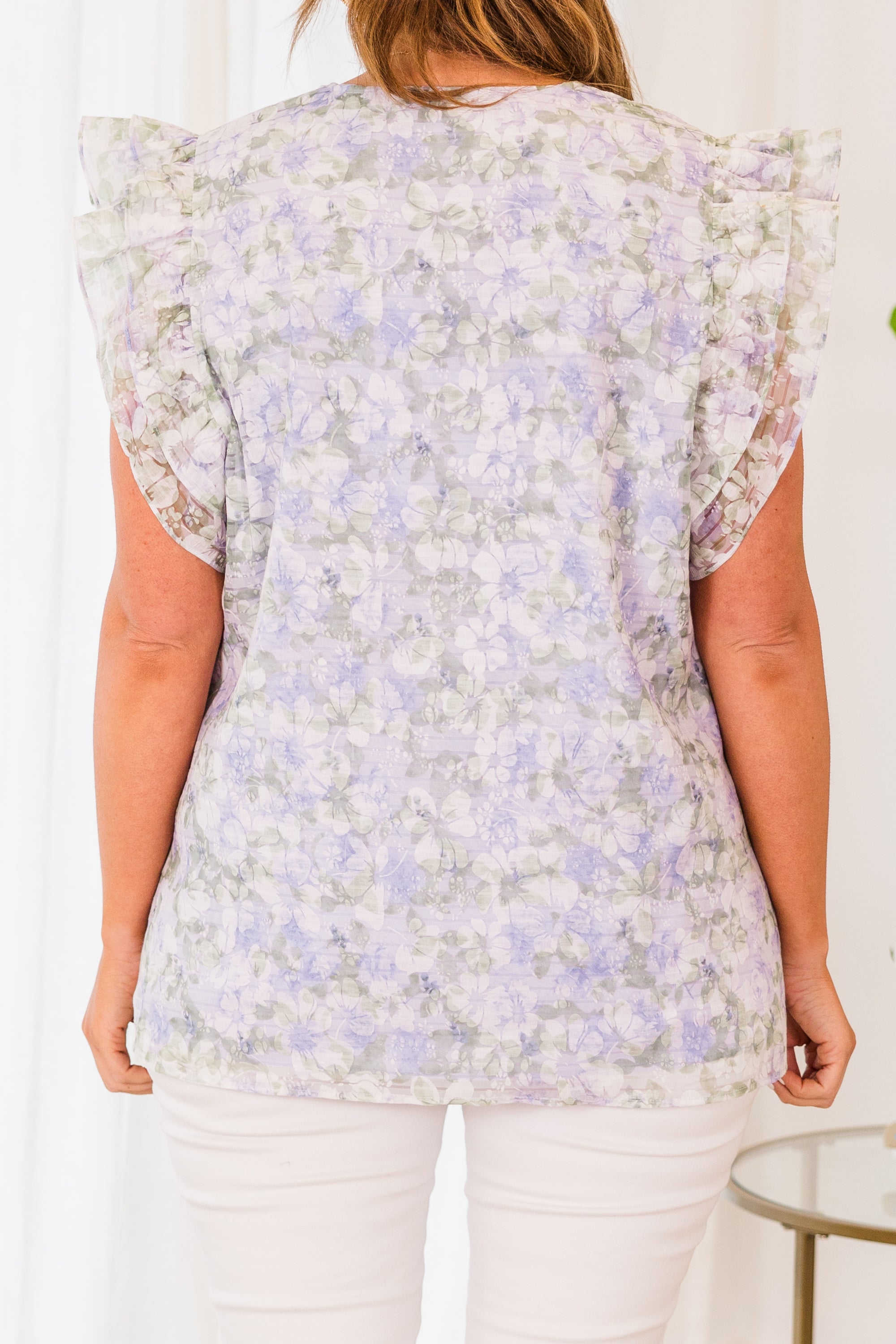 Let Flowers Bloom Top. Lavender