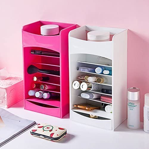 Cosmetic Storage And Organizer With Multi Layer Adjustable Rack Holder And A Drawer For Nail Polish. Lipstick. Brushes