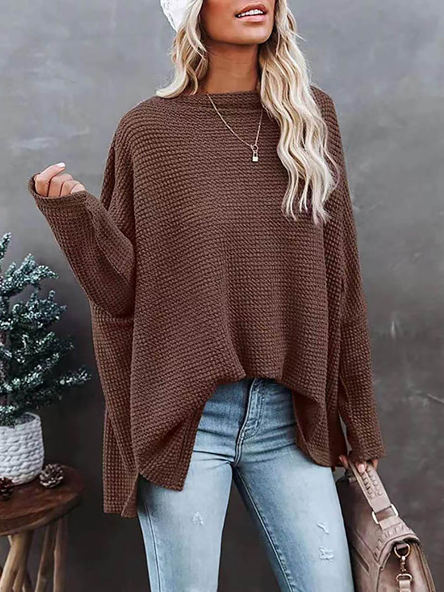 Solid Color Knitted Bat Long Sleeve Sweater