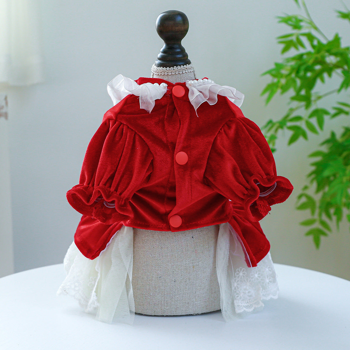 Velvet Lace Bowknot Dog Cat Dress