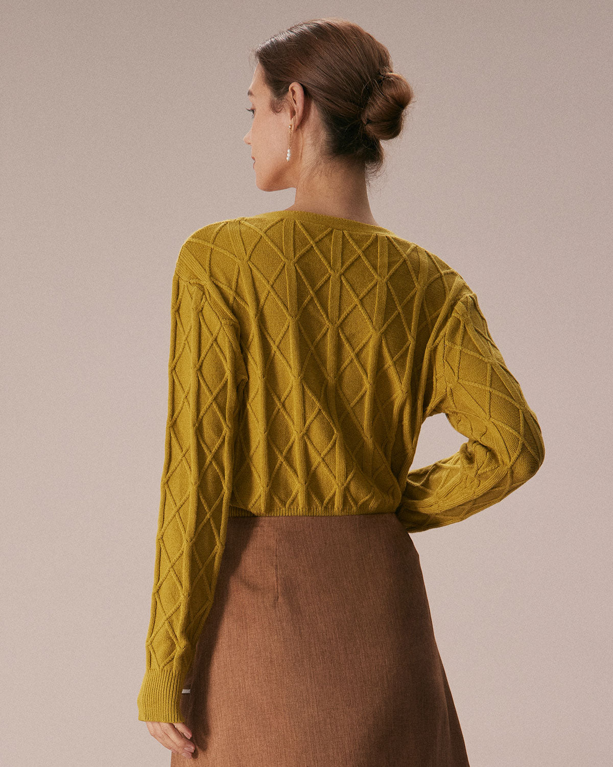 The Ginger V Neck Argyle Ribbed Cardigan