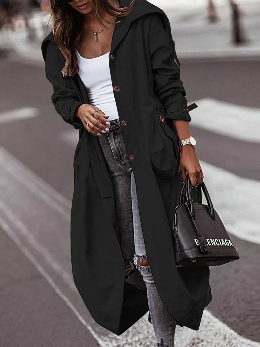 Large Lapel Mid-Length Trench Coat Jacket