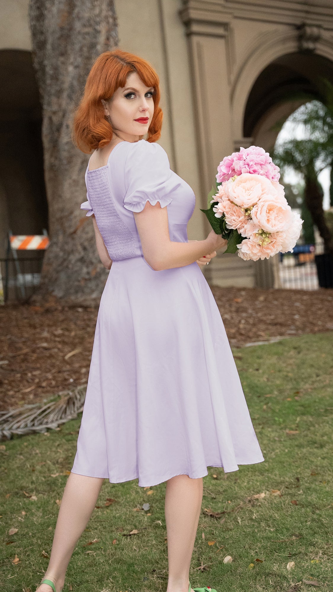 Vintage Cherry Patterns Front Slit Dress Puffed Short Sleeve Sweetheart Neck Dress