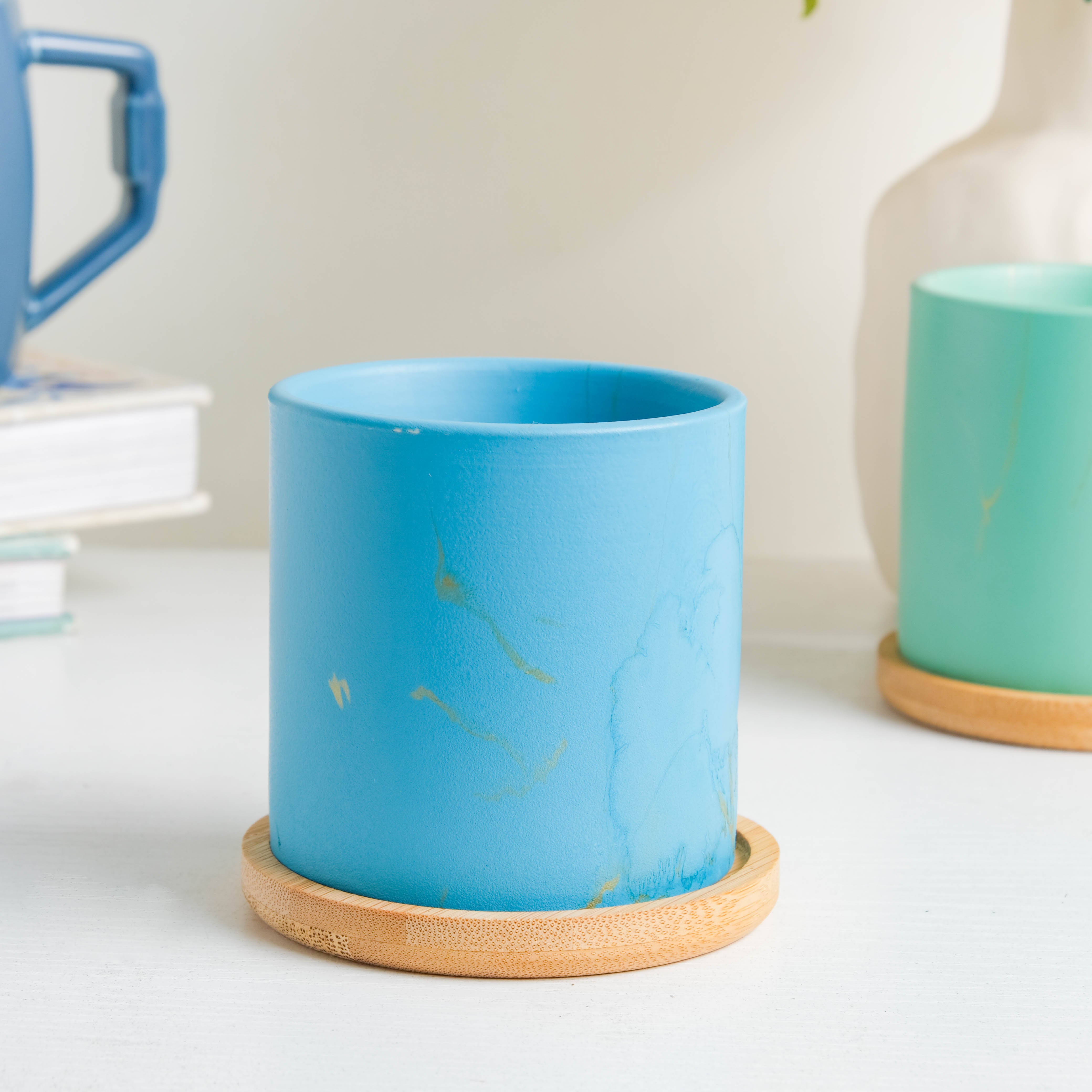 Summer Blue Planter With Coaster