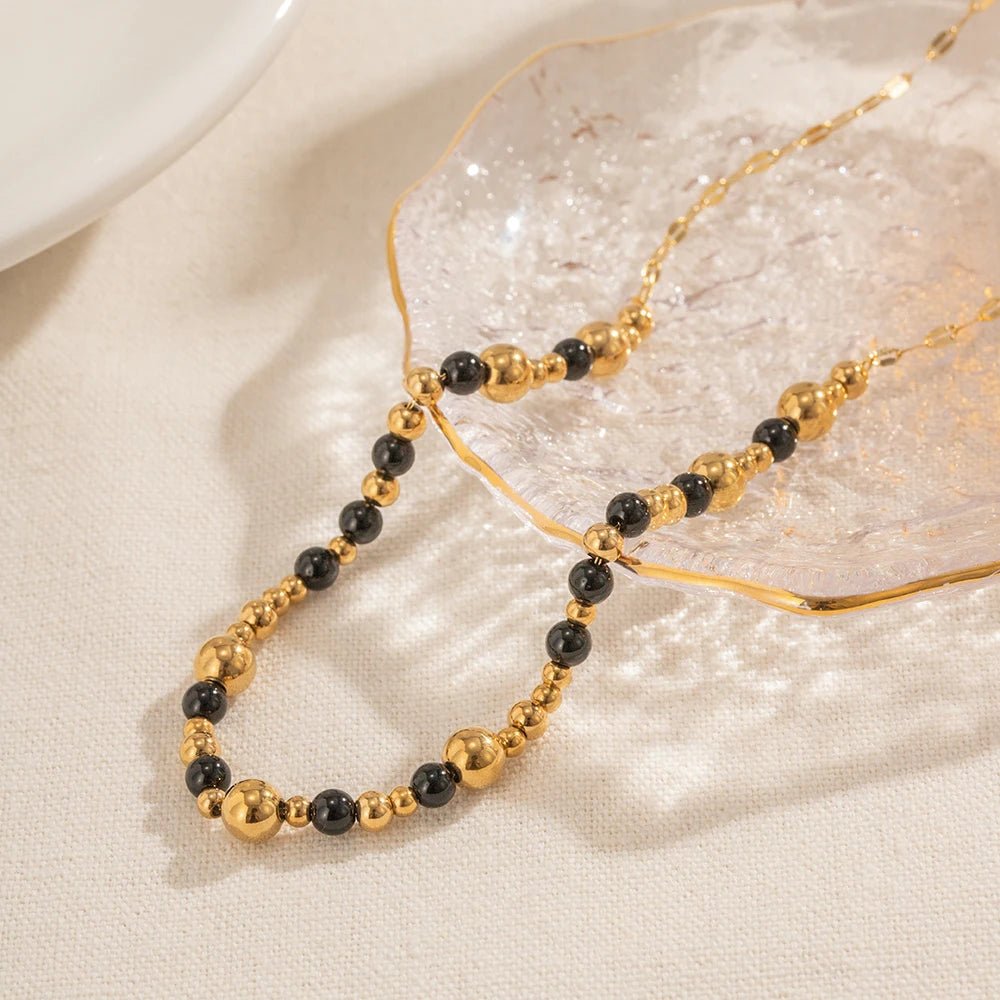 Vintage Inspired Contrast Gold Bead Bracelet and Necklace Set