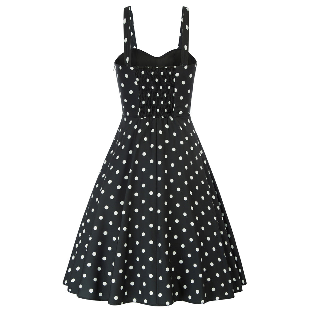Vintage Polka Dots Two-Way Defined Waist Dress Ruched Bodice Flared A-Line Dress