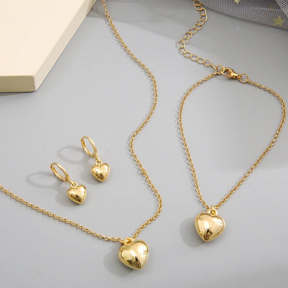Dainty Balloon Heart Necklace. Bracelet. and Earring Set