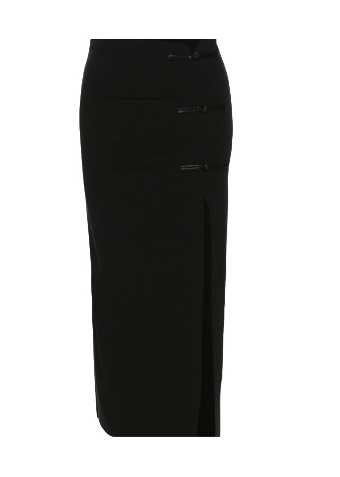 Fashion Black High Waist Side Open Chinese Button Skirt Summer
