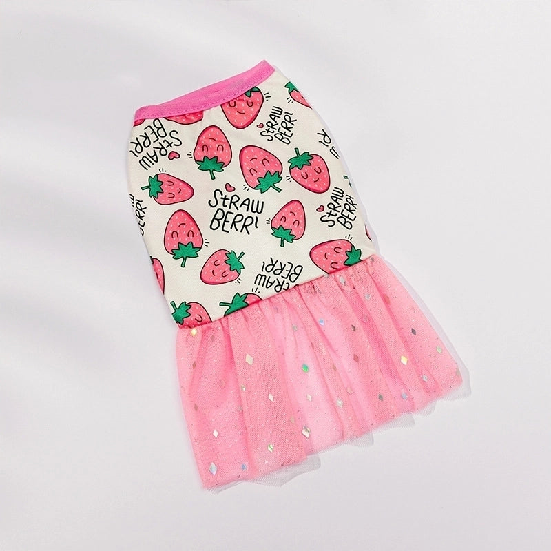 Princess Polyester Letter Cherry Strawberry Pet Clothing
