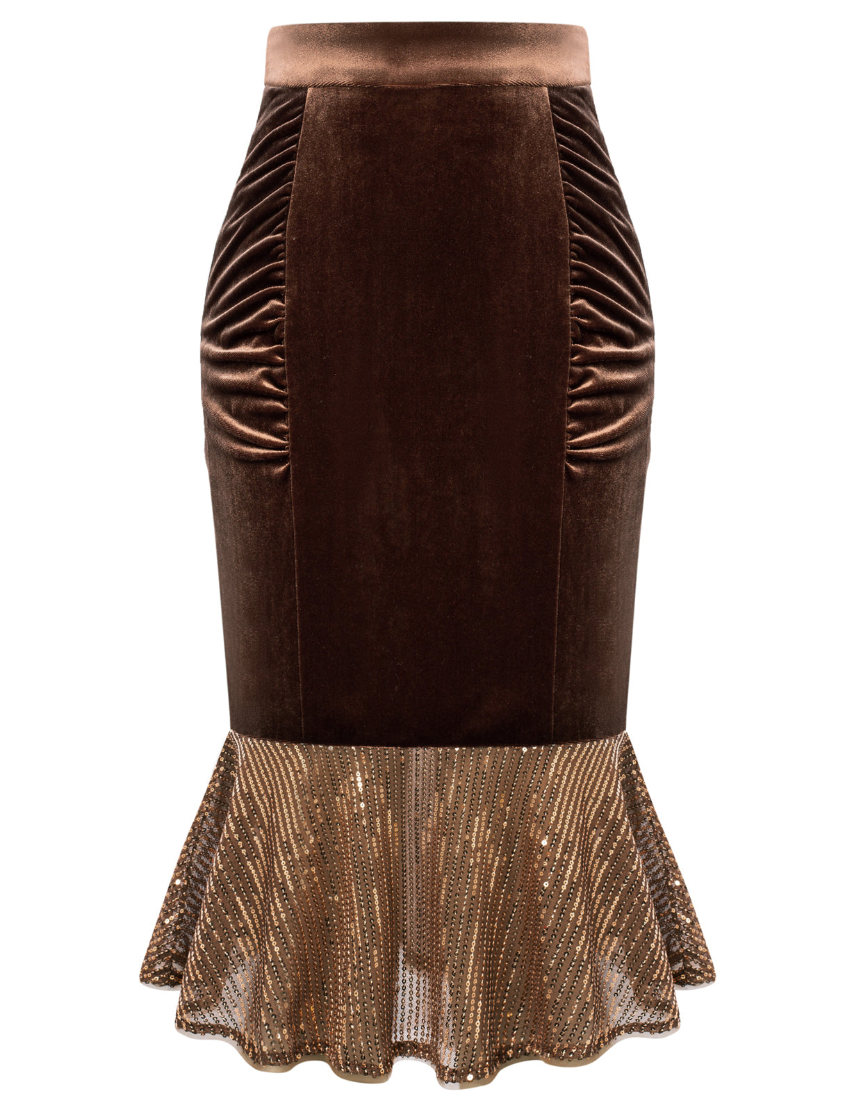 Vintage Sequined Mermaid Skirt High Waist Ruched Bodycon Skirt