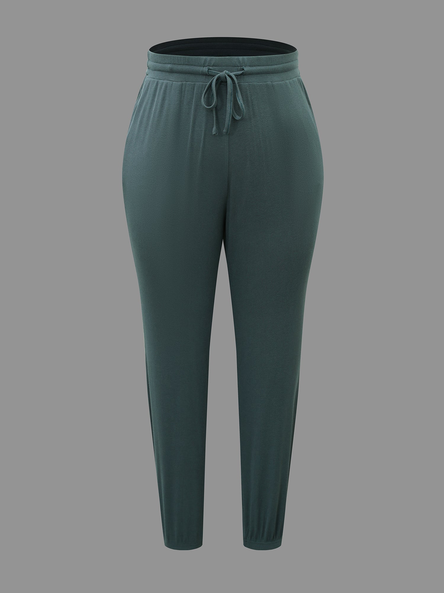 Solid Rib Knit Drawstring Lounge Bottoms