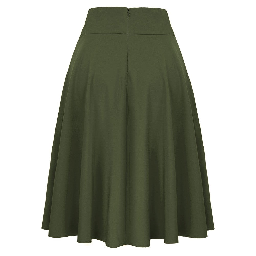 Vintage High Waist A-Line Pockets Skirt Skater Flared Midi Skirts