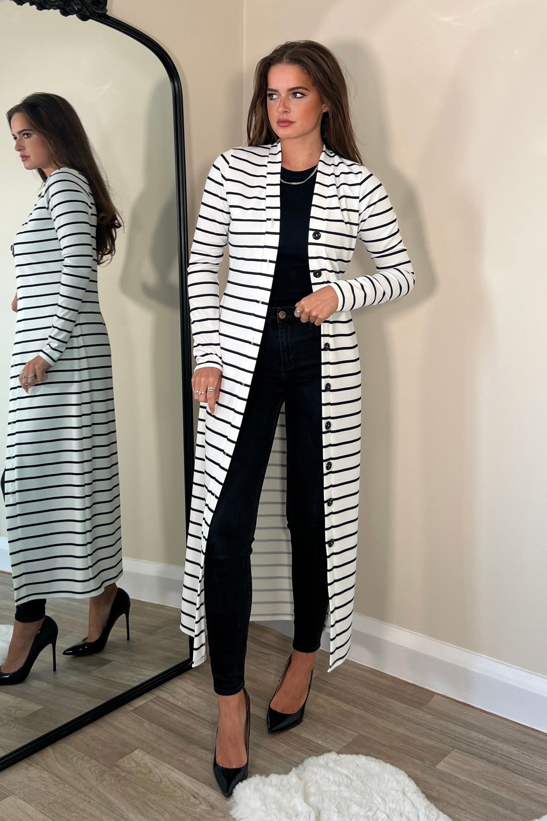 Agnes Striped Long Sleeve Cardigan Dress