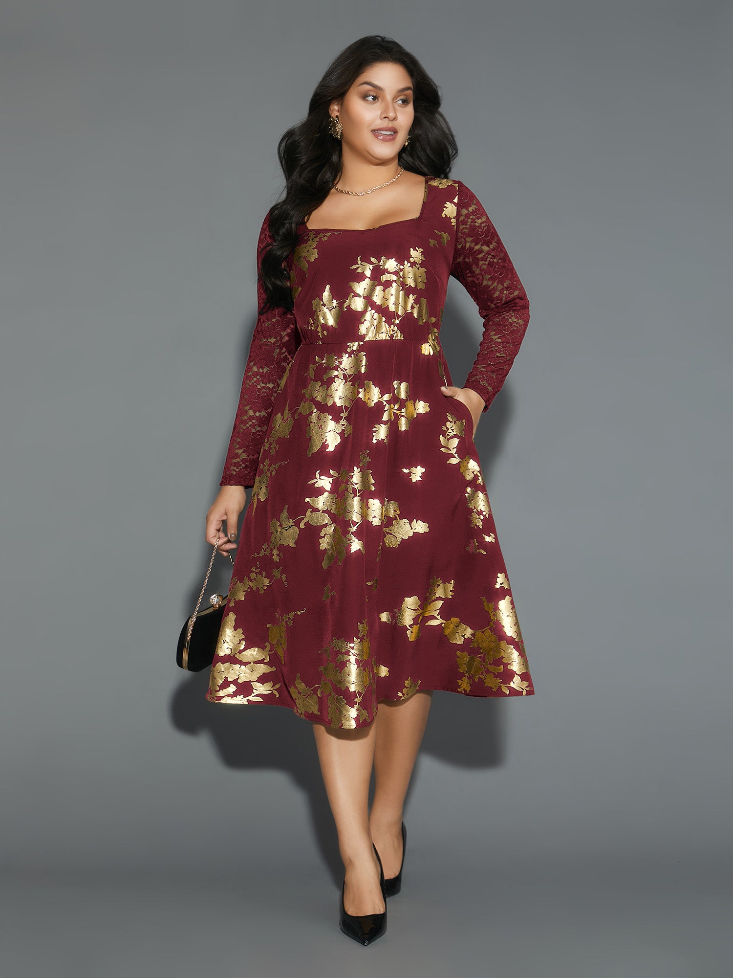 Glitter Floral Crochet Lace Mesh Dress