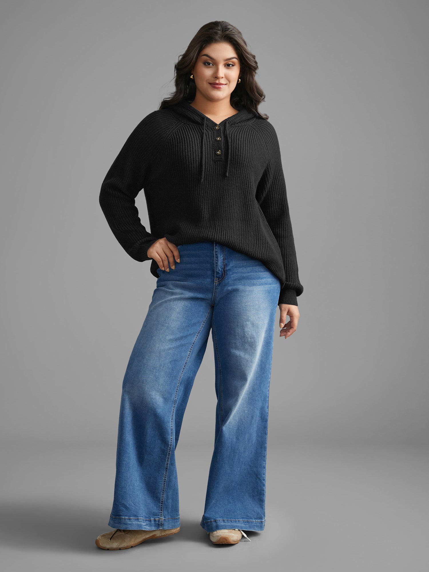 Plain Button Up Hooded Pullover