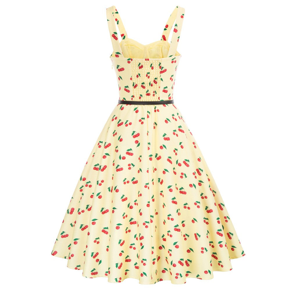 Floral Print Sweetheart Neck Flared A-Line Dress with Belt