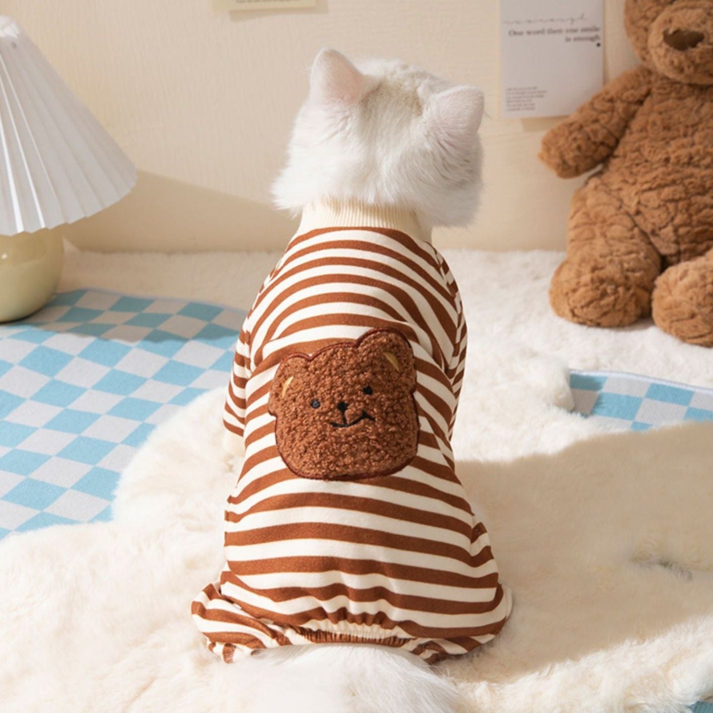 Striped Bear Printed Dog Cat Jumpsuit